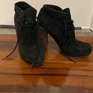 3.5-4” heeled real suede, simple tie closures.